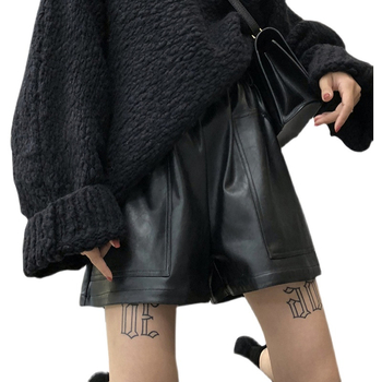 Kismama PU bőrnadrág, lazított szabás, széles szár, has támasz, bőranyag 95%+