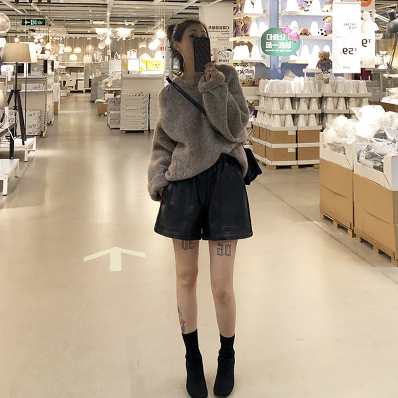 Kismama PU bőrnadrág, lazított szabás, széles szár, has támasz, bőranyag 95%+