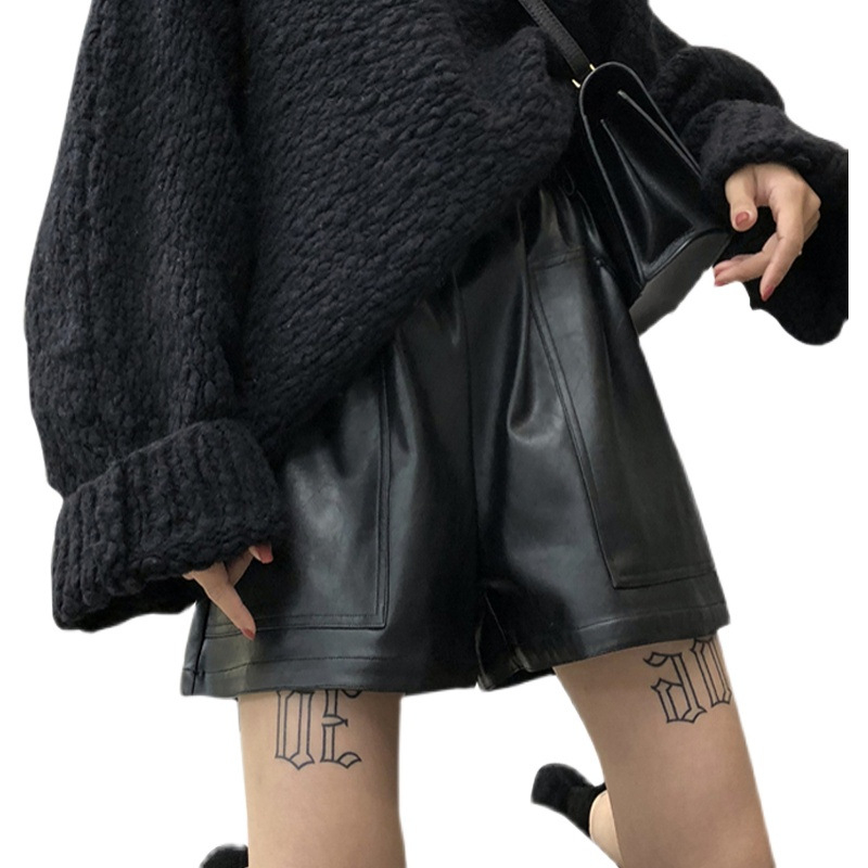 Kismama PU bőrnadrág, lazított szabás, széles szár, has támasz, bőranyag 95%+