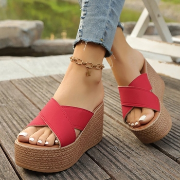 Sandale damă cu platformă și vârf rotund, PU upper, talpă din cauciuc, vară 2025