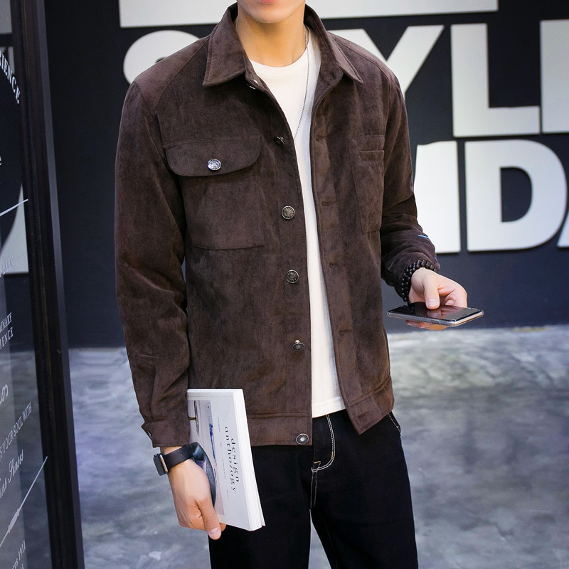 Geacă corduroy, țesătură poliester, croială lejeră, stil coreean, guler rever