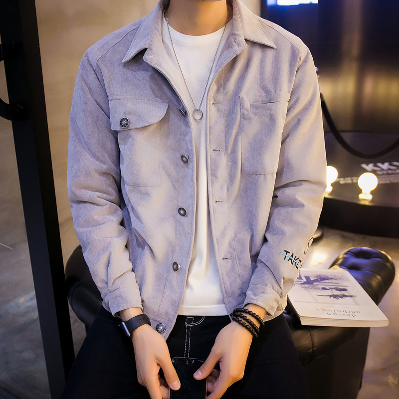 Geacă corduroy, țesătură poliester, croială lejeră, stil coreean, guler rever