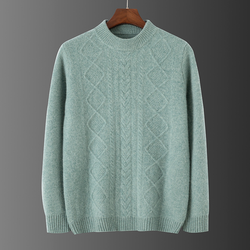 Muški pulover od 100% vune, jacquard pleteni, okrugli izrez, široki kroj, debeli