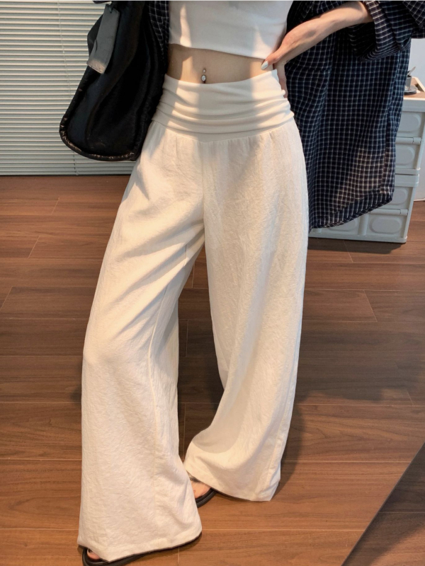 Trudničke hlače s širokim krojem, podrška za trbuh, pamuk-poliester smjesa, srednje gustoće tkanina, ljeto