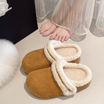 Ženske papuče s 5 cm debelom potplatom, unutarnje povećanje visine, podstavljene fleesom, slip-on, gornji dio od semiša