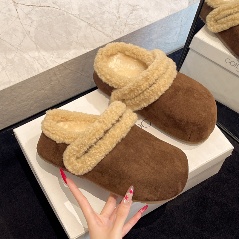Ženske papuče s 5 cm debelom potplatom, unutarnje povećanje visine, podstavljene fleesom, slip-on, gornji dio od semiša