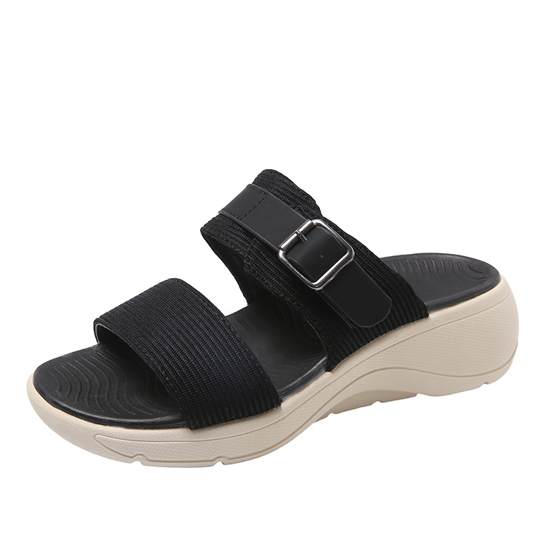 Ženske papuče s platformom i klinom — PU gornji dio, PU podstava, gumena potplata, zaobljeni vrh prsta, slip-on