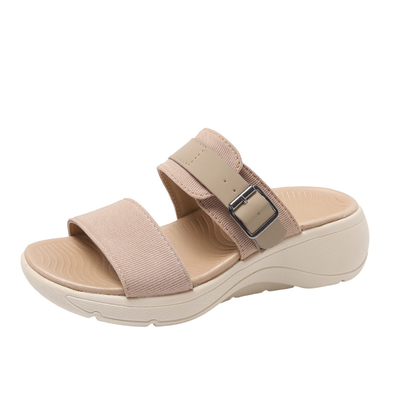 Ženske papuče s platformom i klinom — PU gornji dio, PU podstava, gumena potplata, zaobljeni vrh prsta, slip-on
