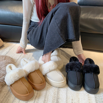 Ženske pliš papuče s PU gornjim dijelom, PU uloškom, gumena potplat, okrugli vrh prsta, casual stil