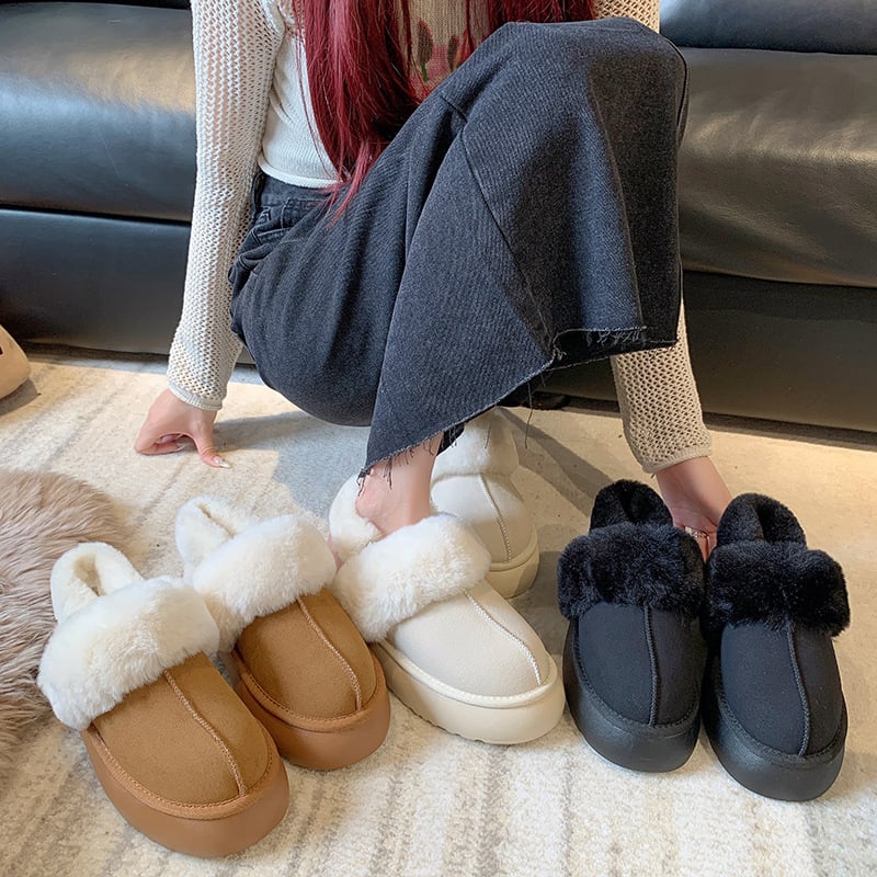 Ženske pliš papuče s PU gornjim dijelom, PU uloškom, gumena potplat, okrugli vrh prsta, casual stil
