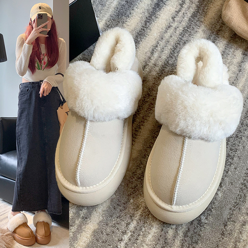Ženske pliš papuče s PU gornjim dijelom, PU uloškom, gumena potplat, okrugli vrh prsta, casual stil