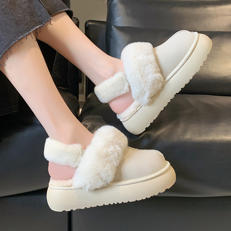Ženske pliš papuče s PU gornjim dijelom, PU uloškom, gumena potplat, okrugli vrh prsta, casual stil