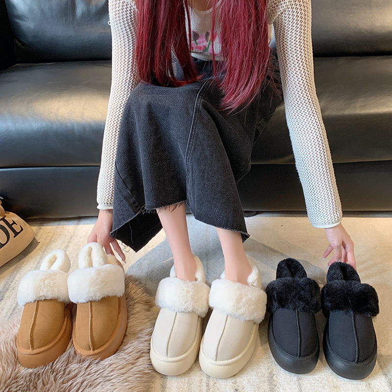 Ženske pliš papuče s PU gornjim dijelom, PU uloškom, gumena potplat, okrugli vrh prsta, casual stil