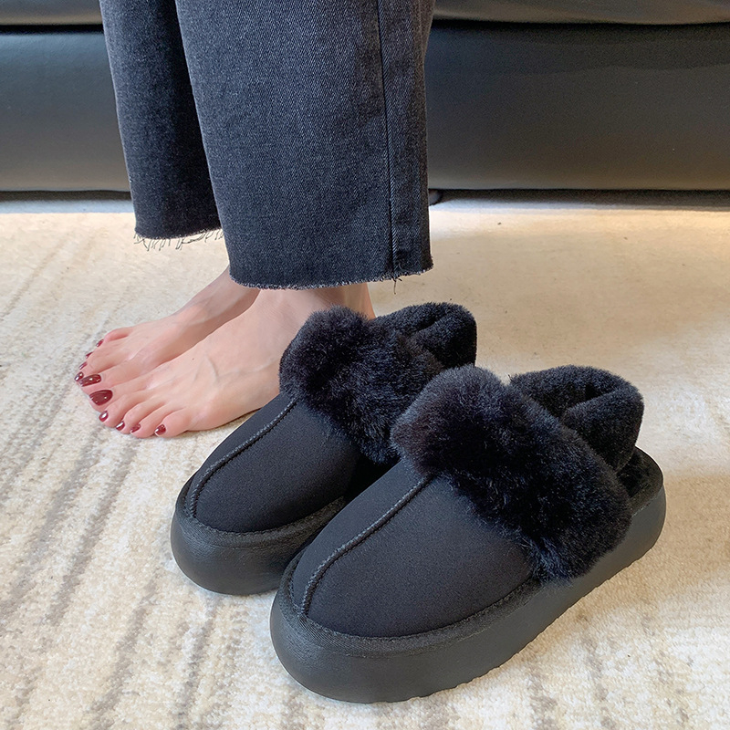 Ženske pliš papuče s PU gornjim dijelom, PU uloškom, gumena potplat, okrugli vrh prsta, casual stil