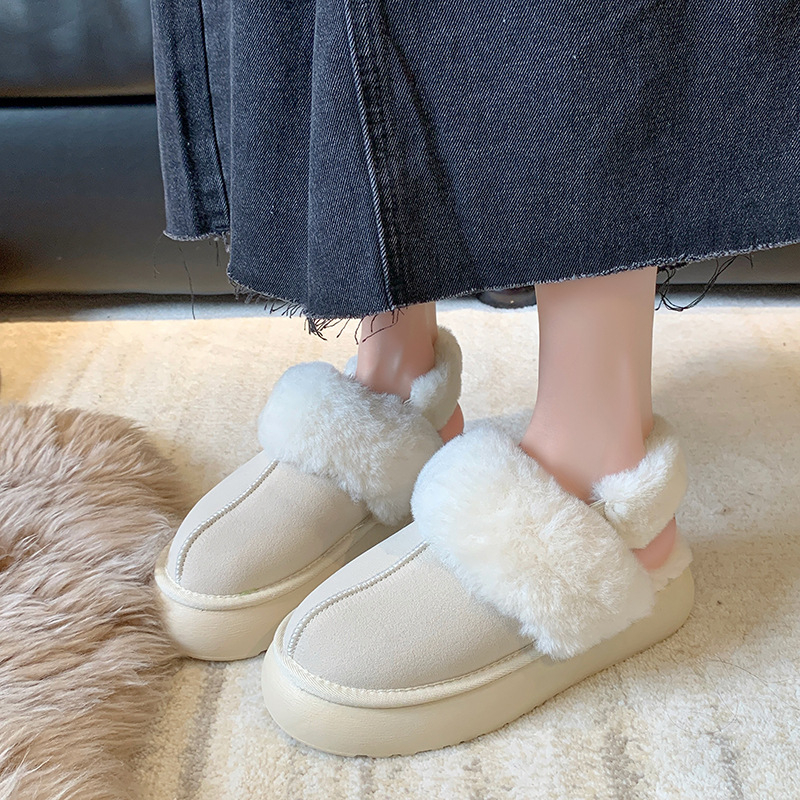 Ženske pliš papuče s PU gornjim dijelom, PU uloškom, gumena potplat, okrugli vrh prsta, casual stil