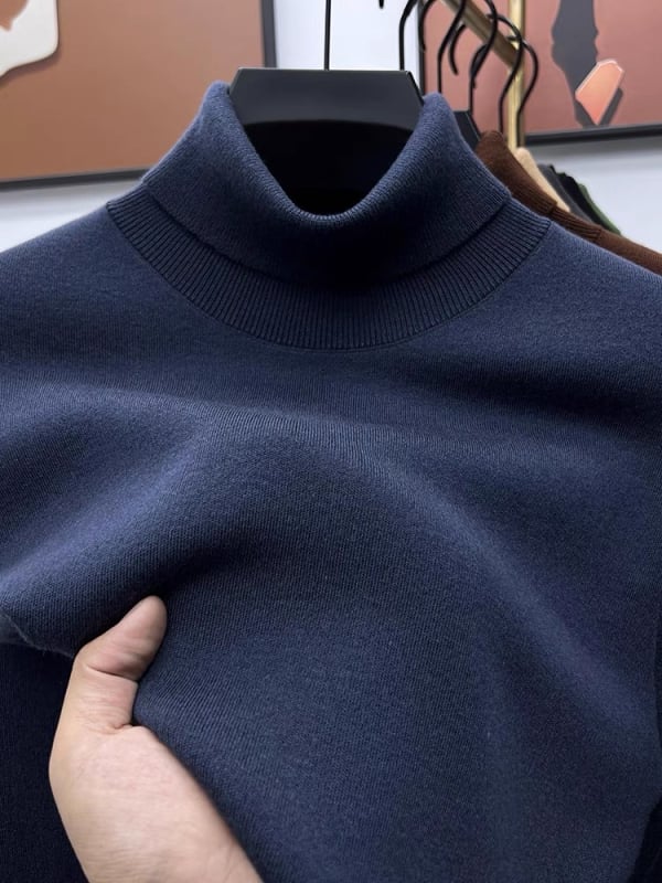 Muški pulover od worsted vune – 100% vuna, strojno pranje, visoki ovratnik, dugi rukavi, slobodan kroj