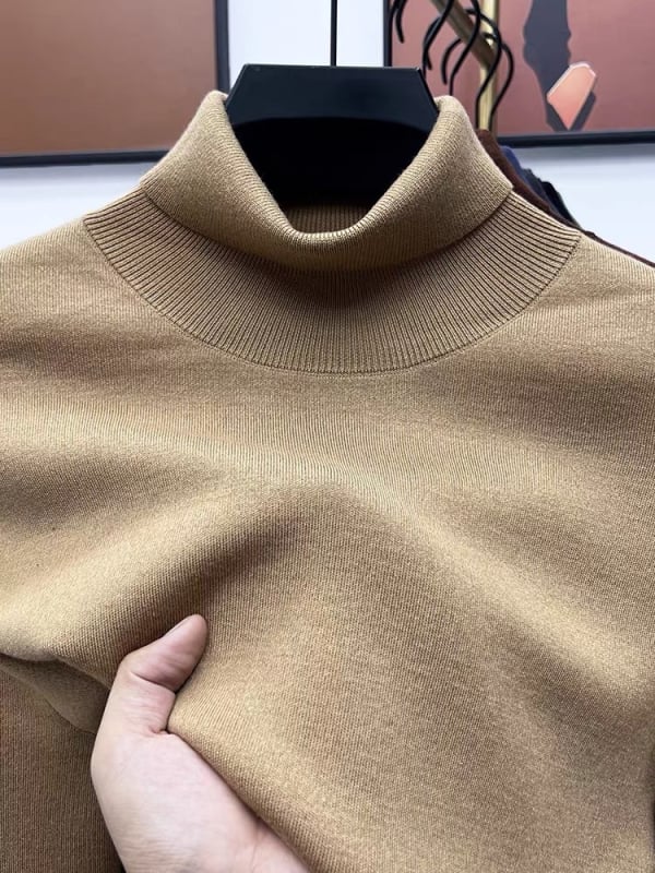 Muški pulover od worsted vune – 100% vuna, strojno pranje, visoki ovratnik, dugi rukavi, slobodan kroj