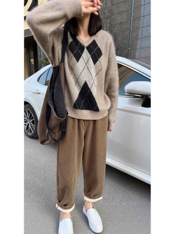 Trudničke hlače od Corduroy Knit široke krojenje (Jesen/Zima, niska rast, podrška trbuhu, slobodan kroj)