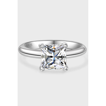 Női S925 ezüst gyűrű, négyfoglalatú beállítás, princess-cut moissanit, 1–2 karát, sima szalag
