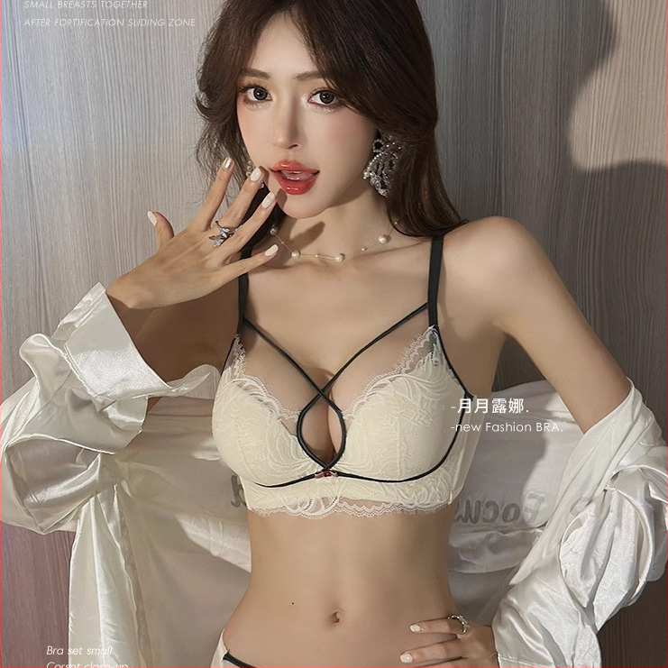 Set sutien dantelat push-up pentru femei, cupă 3/4, susținere superioară, închidere cu trei rânduri, respirabil