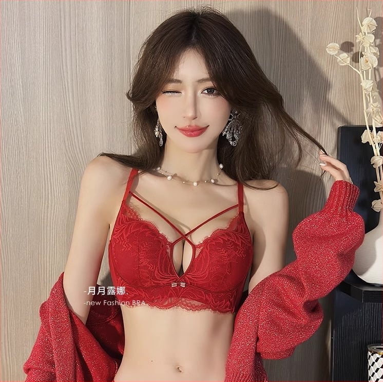 Set sutien dantelat push-up pentru femei, cupă 3/4, susținere superioară, închidere cu trei rânduri, respirabil