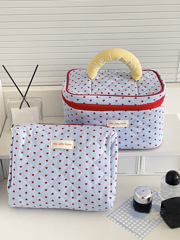 Sminktáska kockás mintával, ultrakönnyű, nagy kapacitás, poliészter bélés