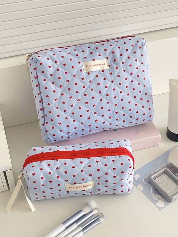 Sminktáska kockás mintával, ultrakönnyű, nagy kapacitás, poliészter bélés