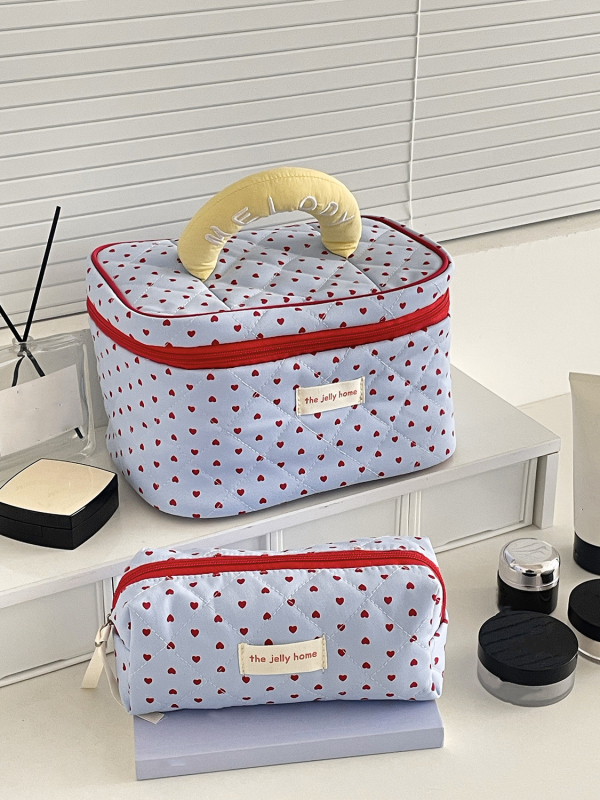 Sminktáska kockás mintával, ultrakönnyű, nagy kapacitás, poliészter bélés