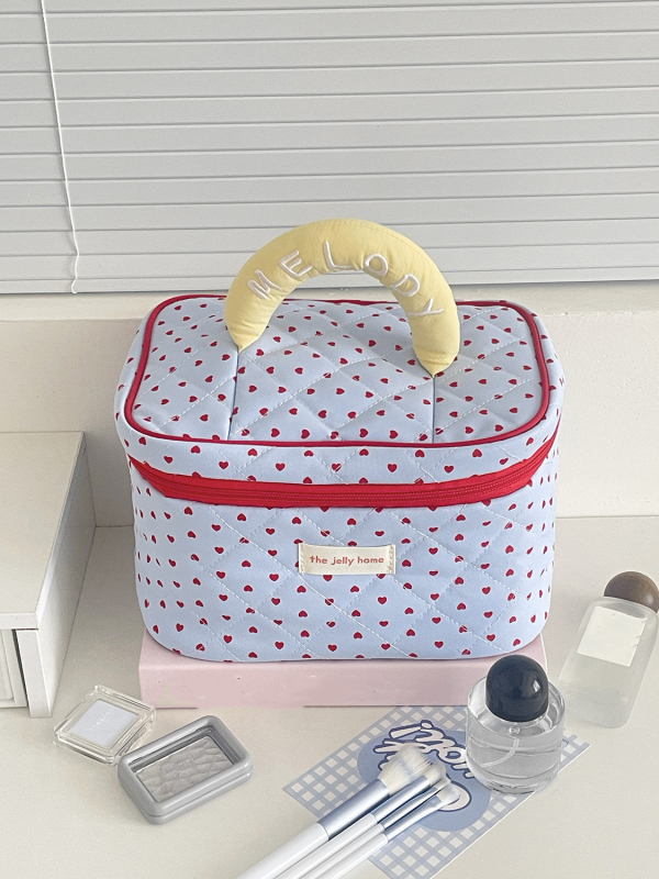 Sminktáska kockás mintával, ultrakönnyű, nagy kapacitás, poliészter bélés