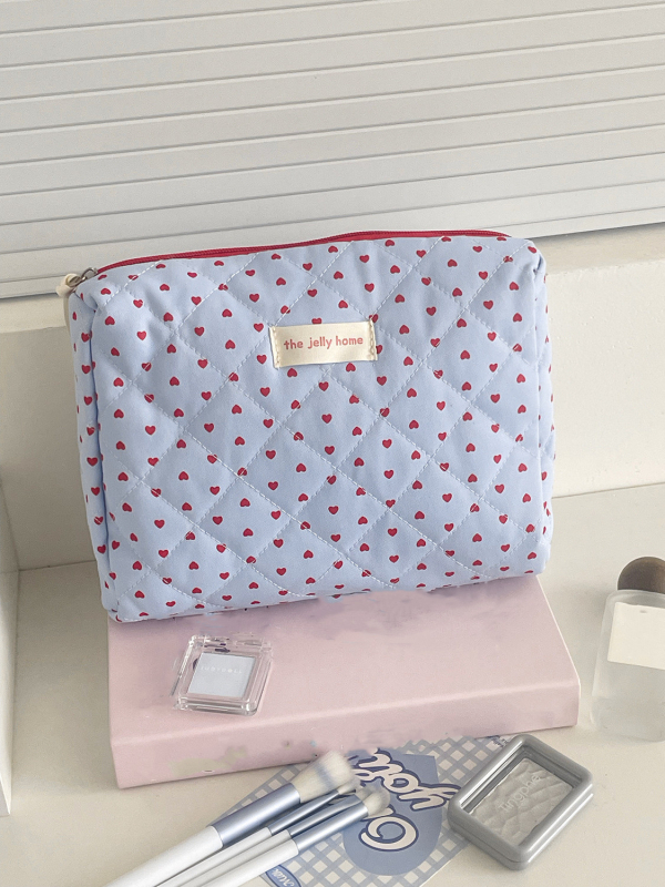 Sminktáska kockás mintával, ultrakönnyű, nagy kapacitás, poliészter bélés