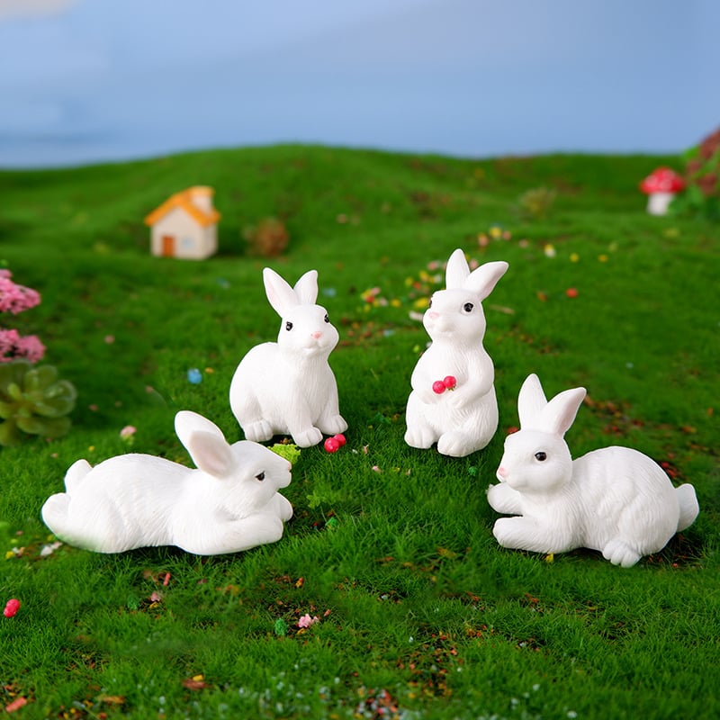 Заек от смола за террариум – мини пейзажна украса, пасторален стил, животинска фигура