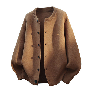 Kötött kardigán kerek nyakkal, laza szabás, hosszú ujjú, jacquard minta