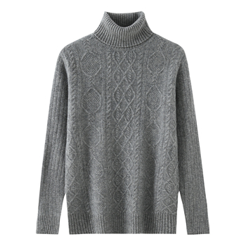 Muški vuneni džemper, jacquard pletenje (100% vuna, debeli, ovratnik s reverom, širok kroj)