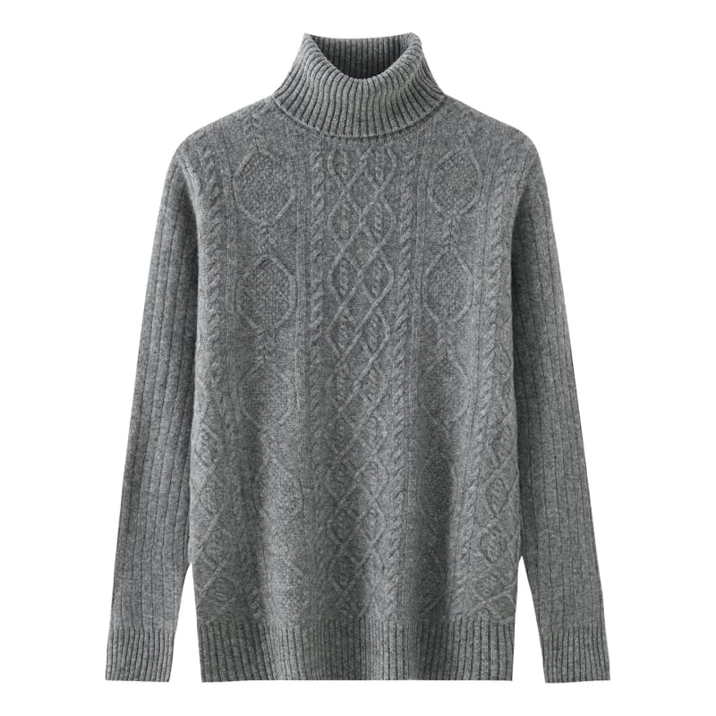 Muški vuneni džemper, jacquard pletenje (100% vuna, debeli, ovratnik s reverom, širok kroj)