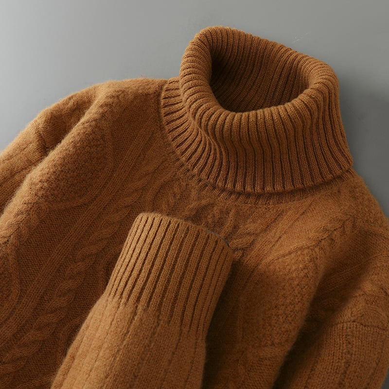 Muški vuneni džemper, jacquard pletenje (100% vuna, debeli, ovratnik s reverom, širok kroj)