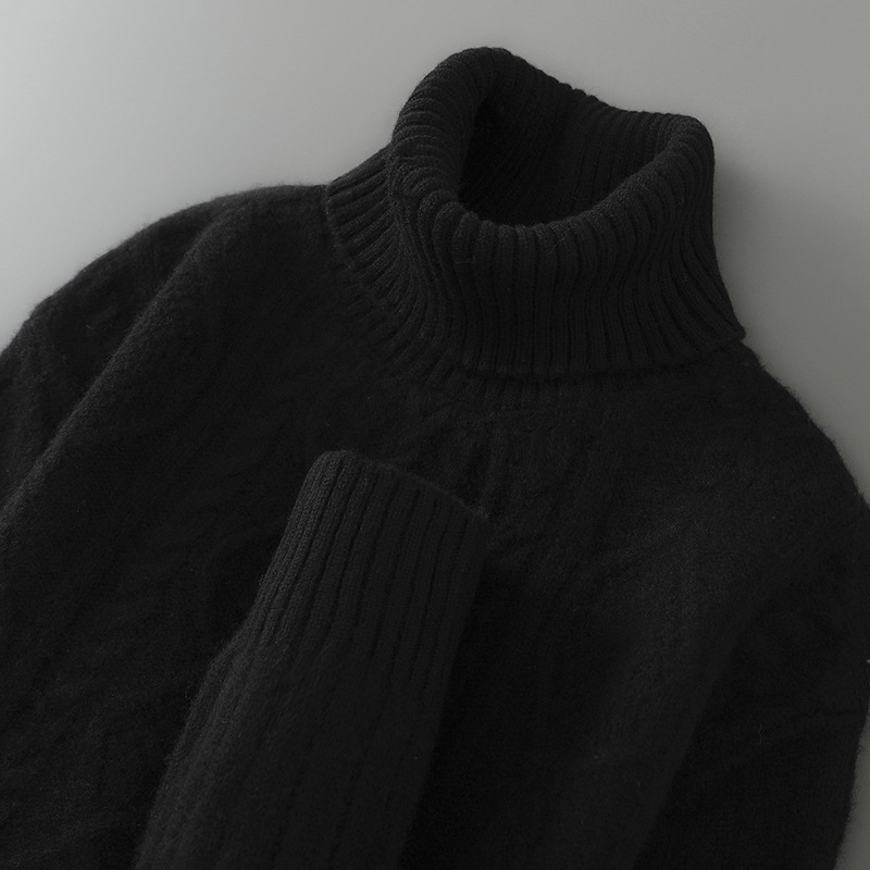 Muški vuneni džemper, jacquard pletenje (100% vuna, debeli, ovratnik s reverom, širok kroj)