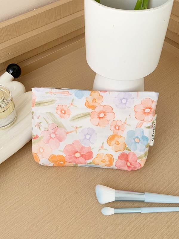 Flórás kozmetikai és toalett táska, pamut külső, vászon bélés, nagy kapacitású, utazáshoz ideális