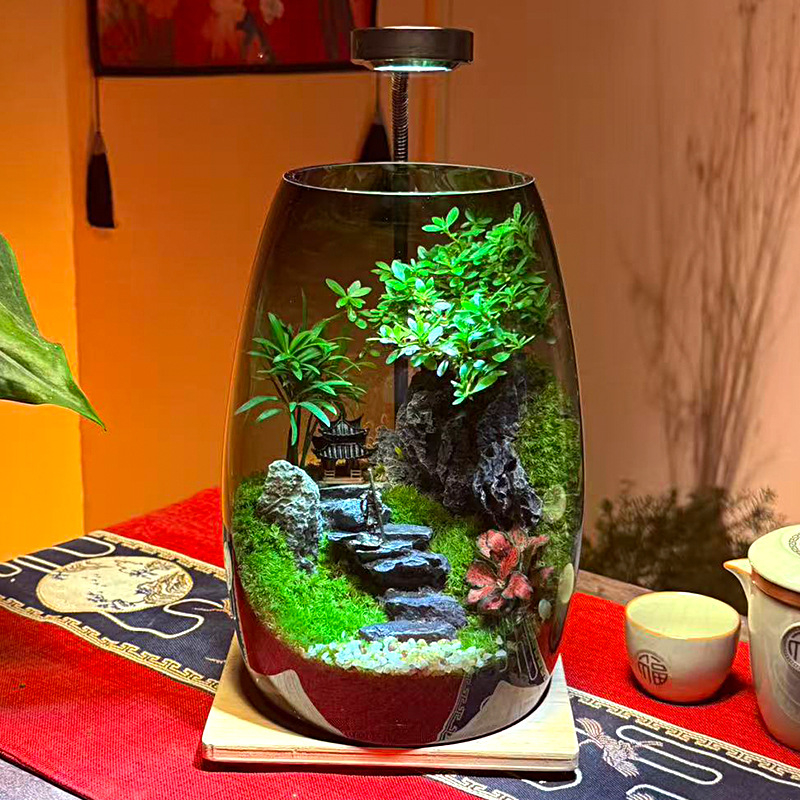 Мъхова микро ландшафтна екобутилка – творчески растителен декоративен елемент за офис и аквариум; стъкло боросиликатно висококачествено; форма: растение; стил: универсален