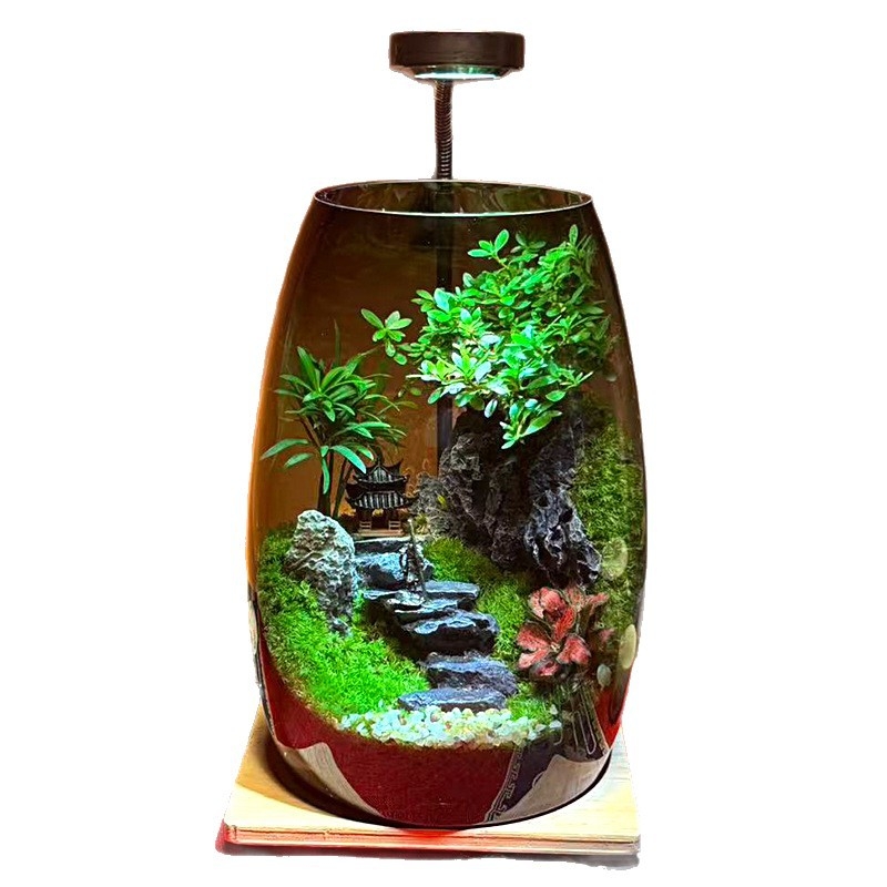 Мъхова микро ландшафтна екобутилка – творчески растителен декоративен елемент за офис и аквариум; стъкло боросиликатно висококачествено; форма: растение; стил: универсален