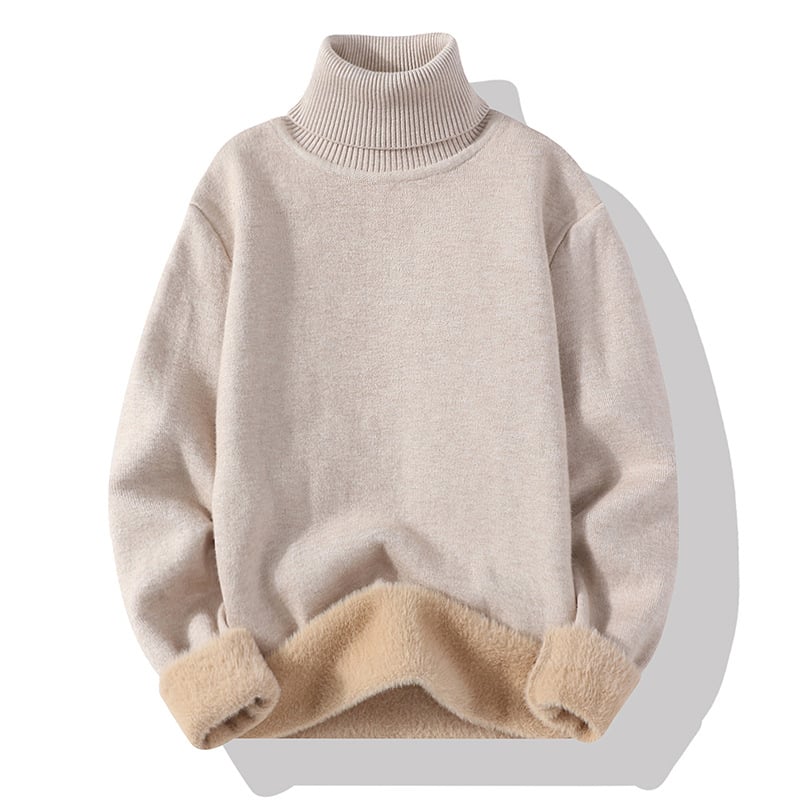 Férfi garbó pulóver magas gallérral, laza szabású, vastag kötés, viszkóz 47% és vegyes mesterséges rostokból álló anyag, hosszú ujjú