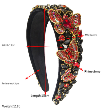Gyémántdíszítéses pillangó motívummal ellátott fejpánt, anyaga szövet, palota-stílus, művészi vintage