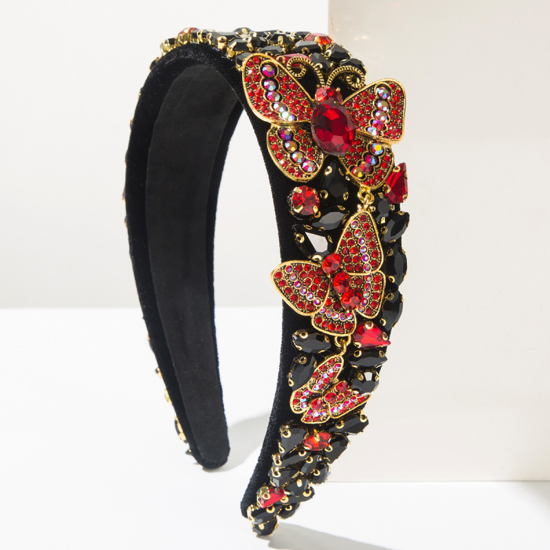 Gyémántdíszítéses pillangó motívummal ellátott fejpánt, anyaga szövet, palota-stílus, művészi vintage
