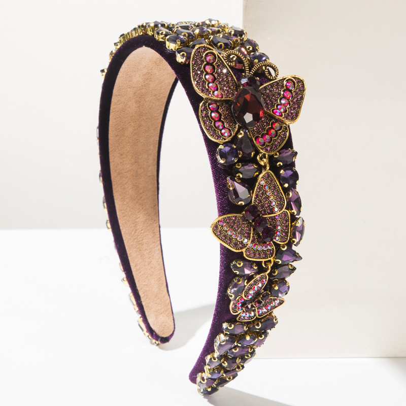 Gyémántdíszítéses pillangó motívummal ellátott fejpánt, anyaga szövet, palota-stílus, művészi vintage