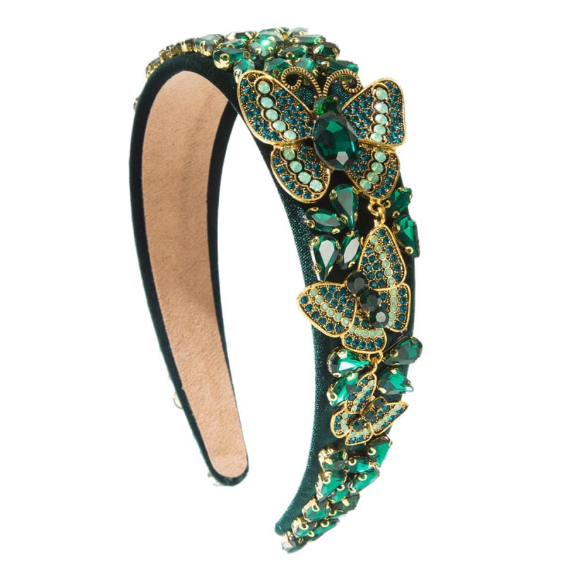 Gyémántdíszítéses pillangó motívummal ellátott fejpánt, anyaga szövet, palota-stílus, művészi vintage