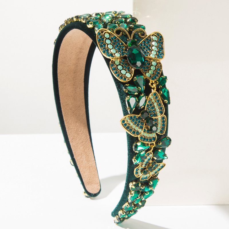 Gyémántdíszítéses pillangó motívummal ellátott fejpánt, anyaga szövet, palota-stílus, művészi vintage