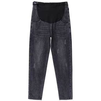 Trudničke traperice s potporom za trbuh, širok kroj, elastični denim, 80% pamuk