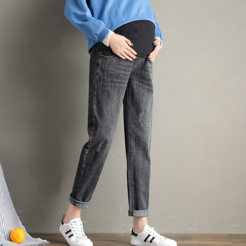 Trudničke traperice s potporom za trbuh, širok kroj, elastični denim, 80% pamuk