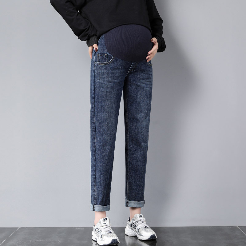 Trudničke traperice s potporom za trbuh, širok kroj, elastični denim, 80% pamuk