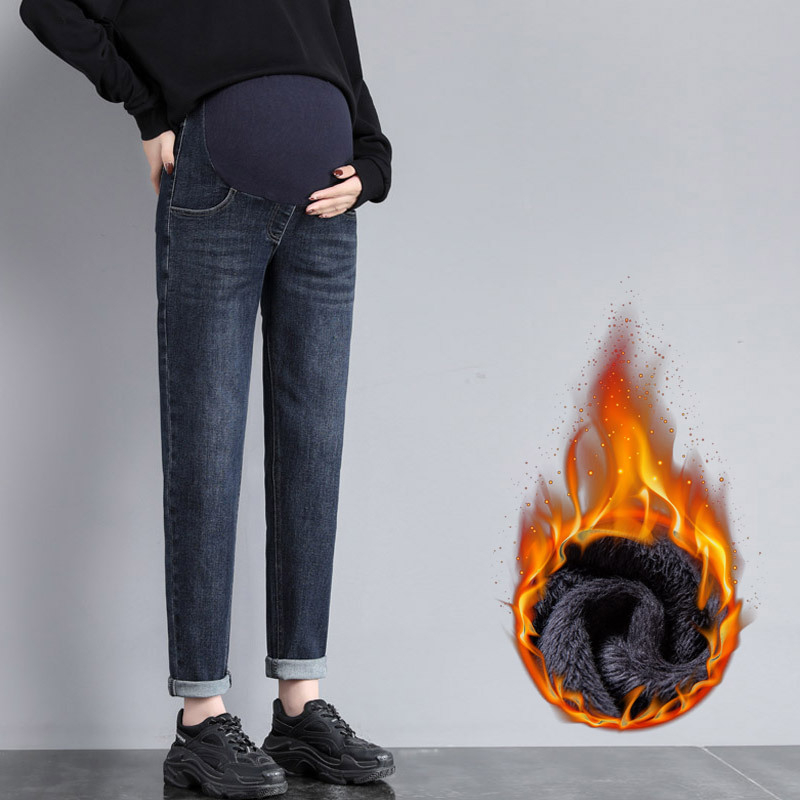 Trudničke traperice s potporom za trbuh, širok kroj, elastični denim, 80% pamuk