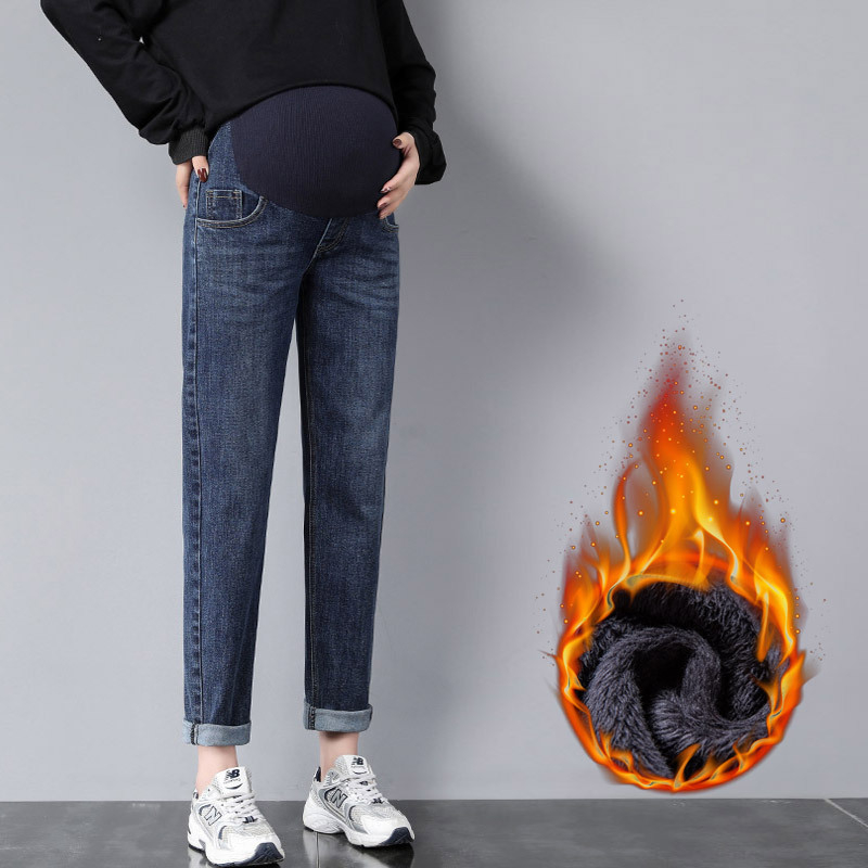 Trudničke traperice s potporom za trbuh, širok kroj, elastični denim, 80% pamuk